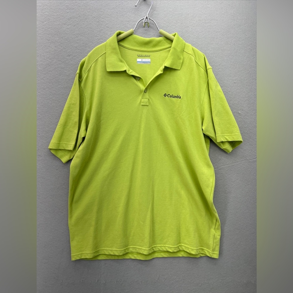 Columbia Polo Shirt Mens Large Green Short Sleeve Omni Wick Fishing Golf EUC